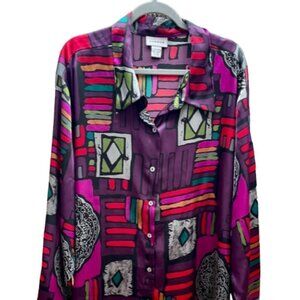 Avenue EUC Womens Button Front Tunic Multi Color Abstract Pattern Plus Sz 30-32